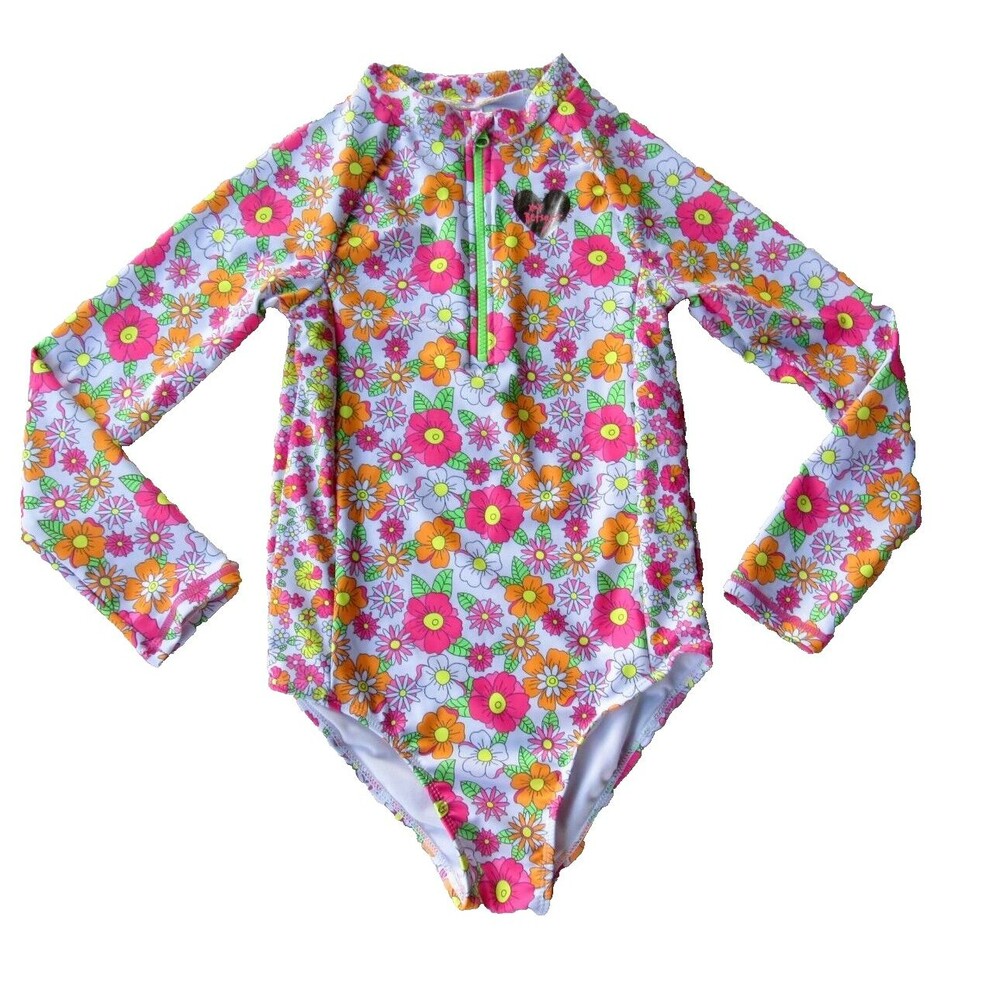 Betsey Johnson Girls 14 Rashguard One Piece Swimsuit Long Sleeve Bright Flowers